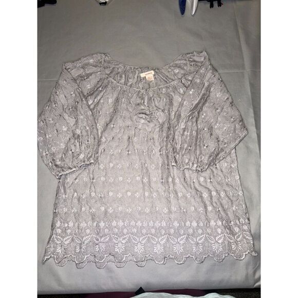 Sundance L 100% Silk Cottagecore Romantic Embroidered Tunic Puff Sleeve Blouse - Picture 3 of 11